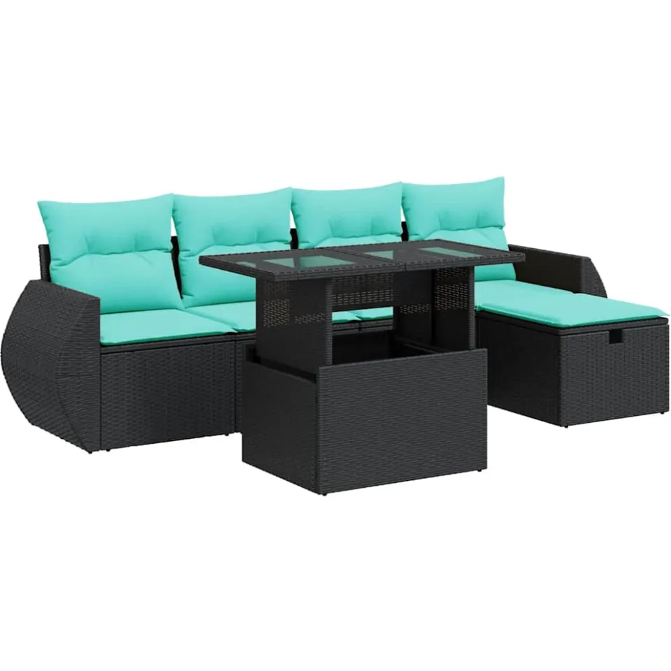 vidaXL 6-delige Loungeset met kussens poly rattan acacia grijs, foto 3
