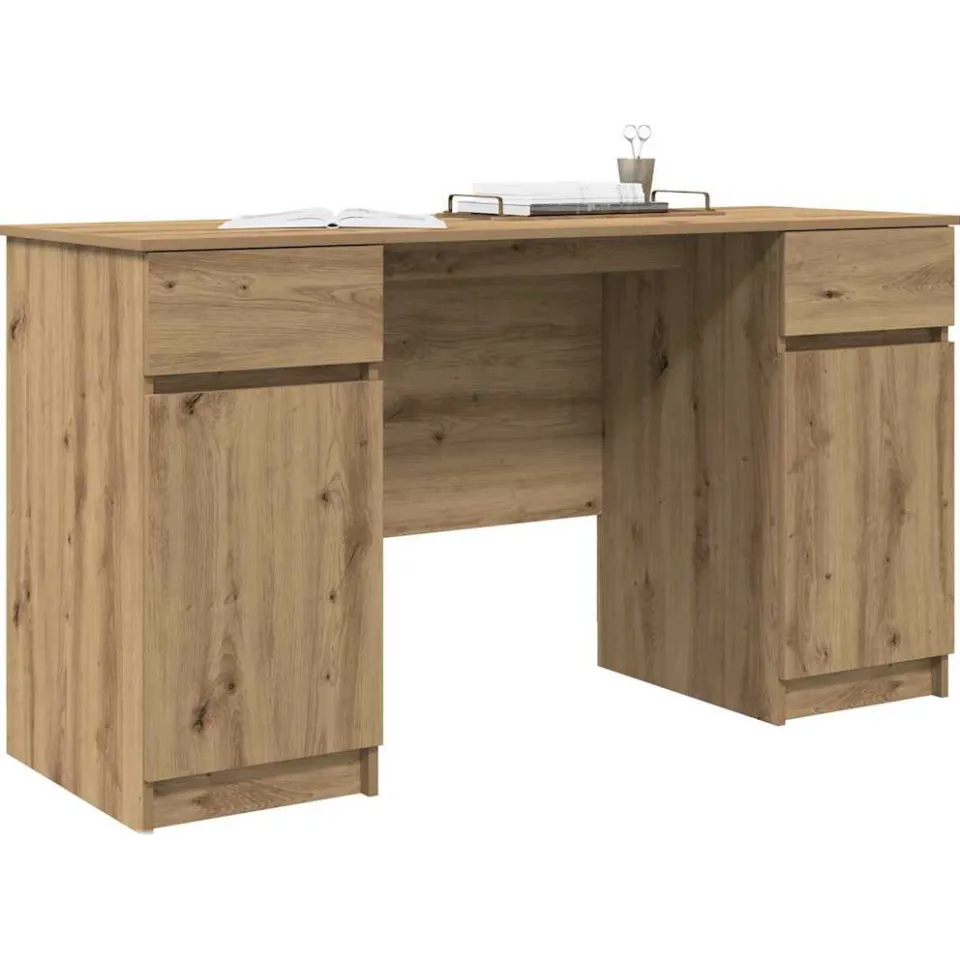 vidaXL Bureau artisanaal eikenkleurig 140 x 49 x 76 cm Bewerkt hout Bruin