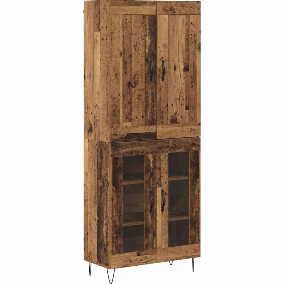 vidaXL Hoge kast Oud Hout 69,5 x 34 x 180 cm Bewerkt hout Bruin