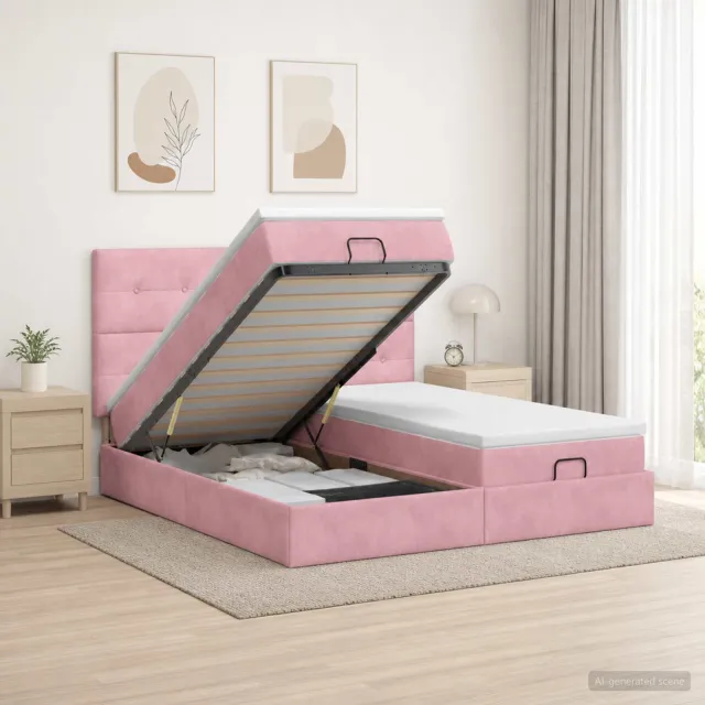 vidaXL Ottoman bed met matras met hoofdeinde 2 st Roze Fluweel