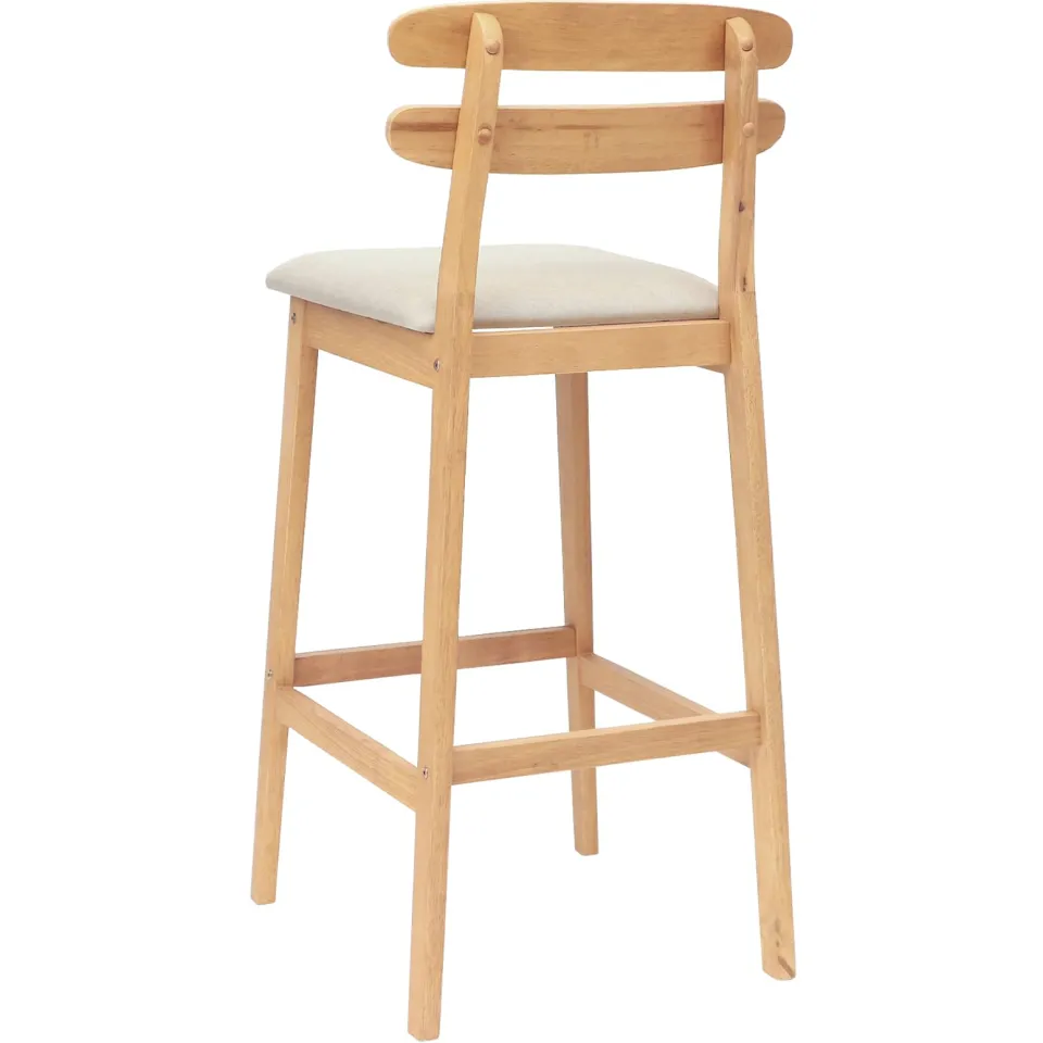 vidaXL Barkruk 2 st Natuurlijk en Beige Massief Rubberhout en Stof, foto 4