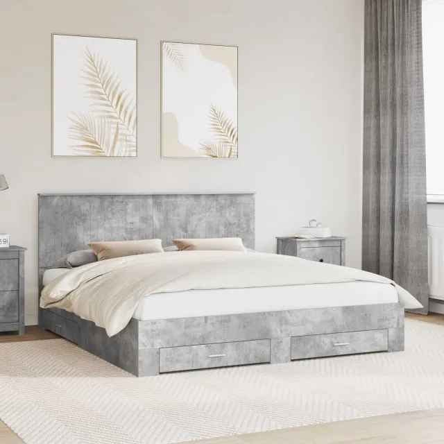 vidaXL Bedframe met lade Beton Grijs 180 x 200 cm Bewerkt hout