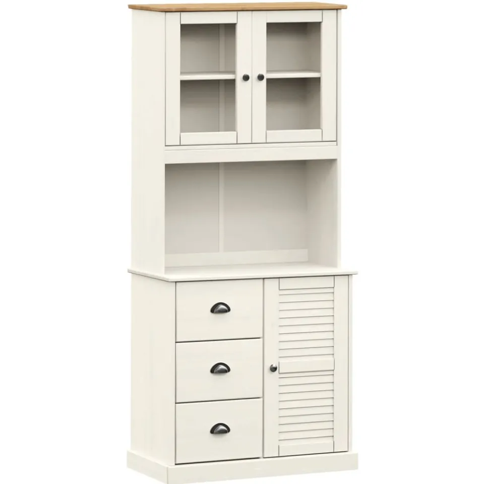 vidaXL Hoge kast VIGO 78x40x175 cm massief grenenhout wit, foto 3