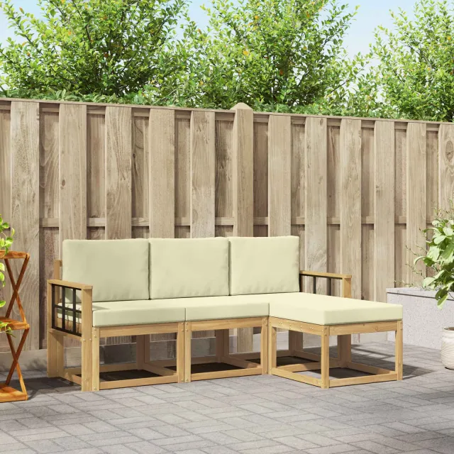 vidaXL Buiten bankenset 4 st Wit en crèmekleurig 189.5 x 122.5 x 73 cm Bruin