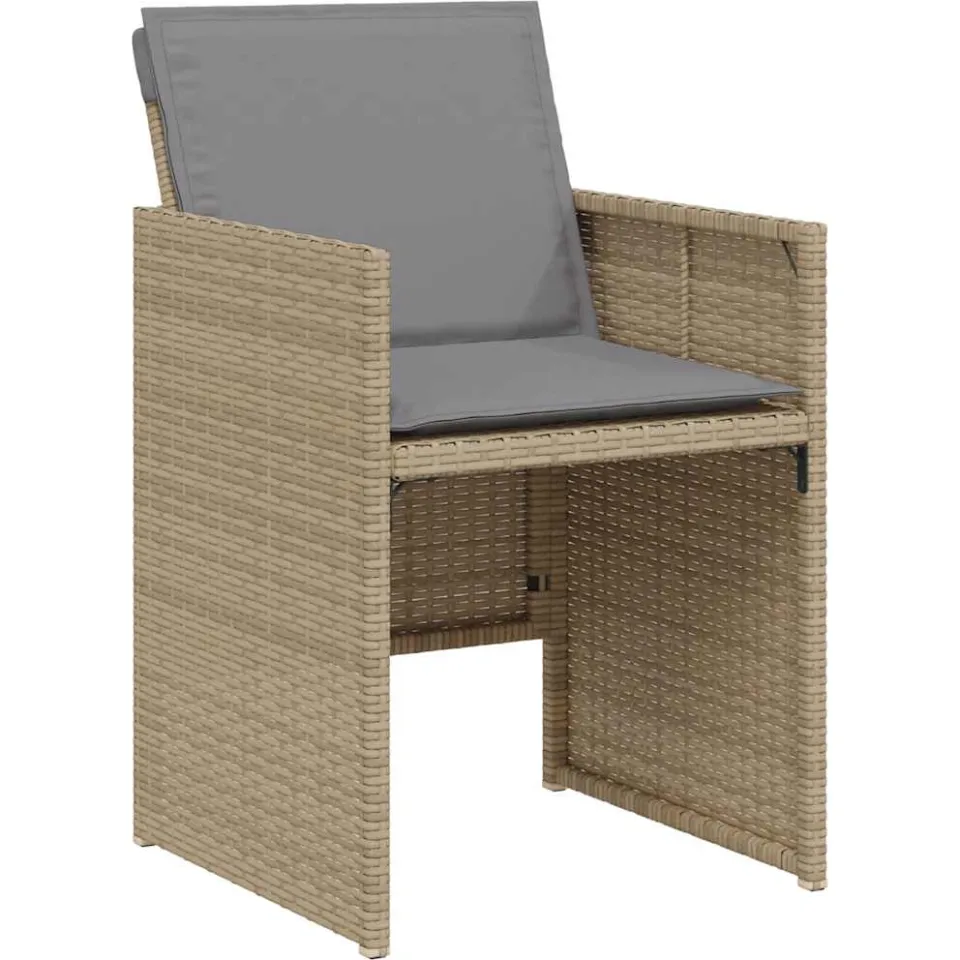 vidaXL 3-delige Bistroset met kussens poly rattan gemengd beige, foto 3