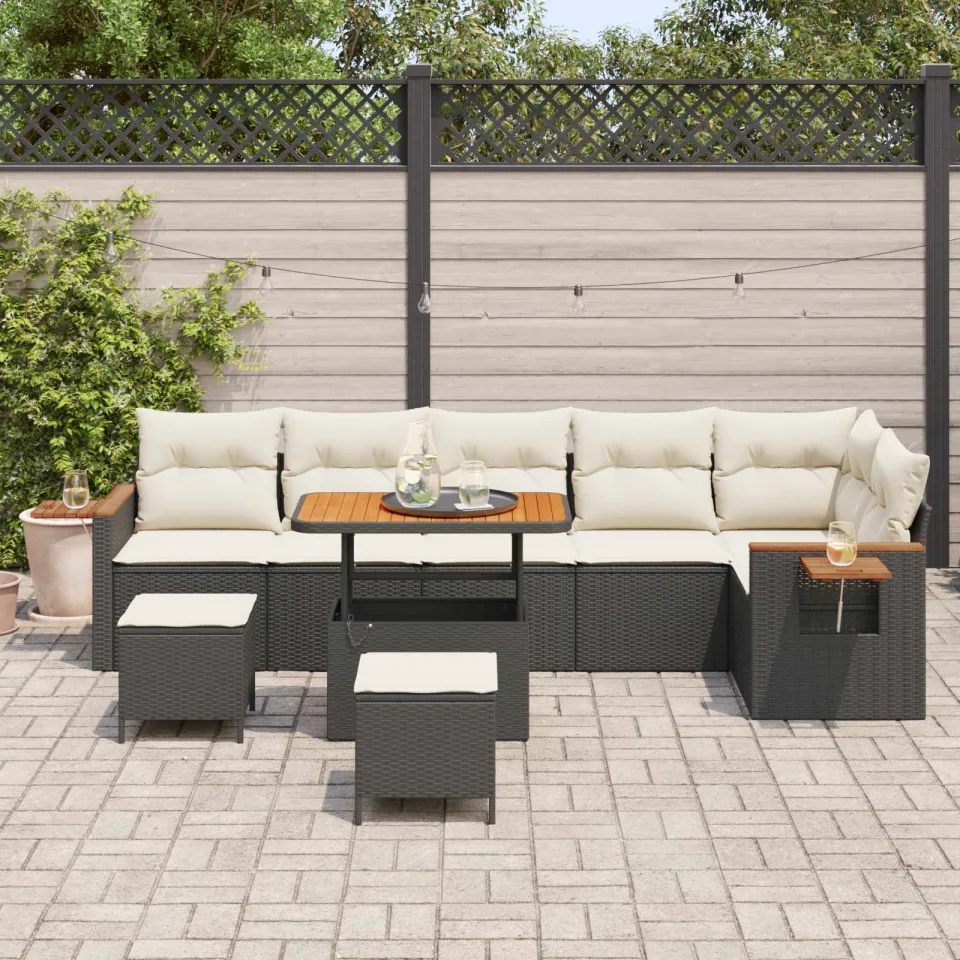 vidaXL Tuinbankenset 9 st Zwart poly rattan, foto 3
