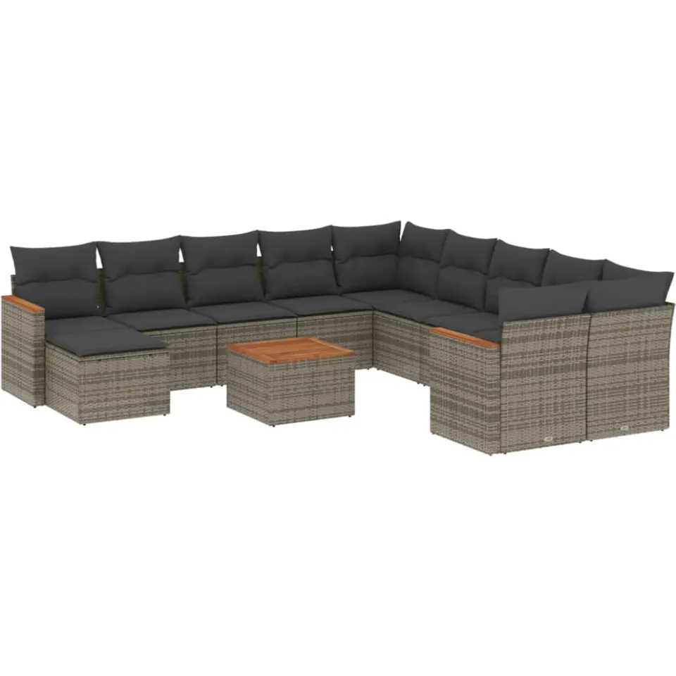 vidaXL 12-delige Loungeset met kussens poly rattan grijs, foto 3