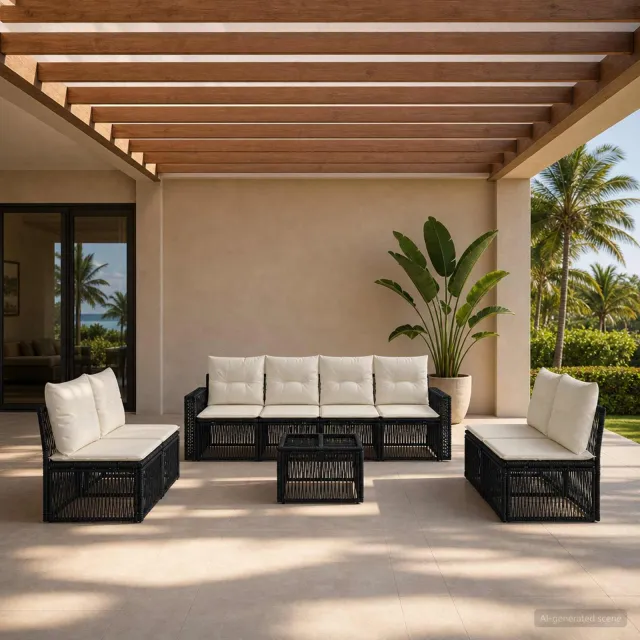 vidaXL Tuinbankenset 9 st 8-zits Zwart en Cream Wit poly rattan, foto 2