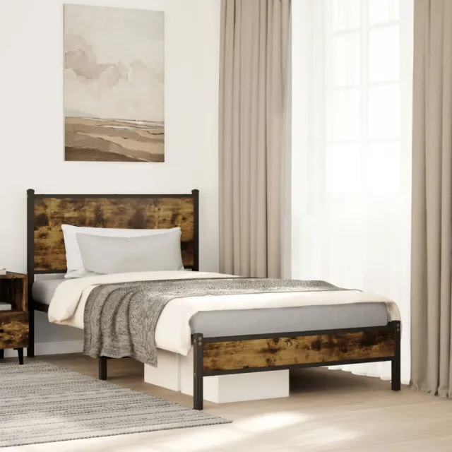 vidaXL Bedframe zonder matras metaal gerookt eikenkleurig 107x203 cm Bruin