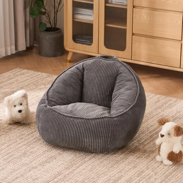 Pugsdrly Zitzak, zachte pluche zitzak, comfortabele zitzak, geschikt voor speelkamer, leeshoek, woonkamer en kinderkamer, voor jongens en meisjes – klein (lichtgrijs)