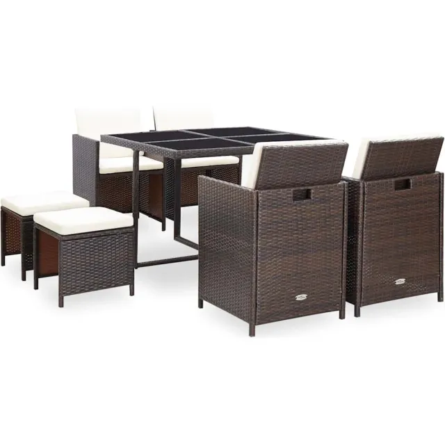 vidaXL 9-delige Tuinset met kussens poly rattan bruin