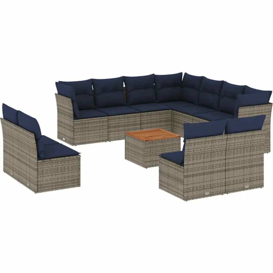 vidaXL 12-delige Loungeset met kussens poly rattan grijs, foto 3