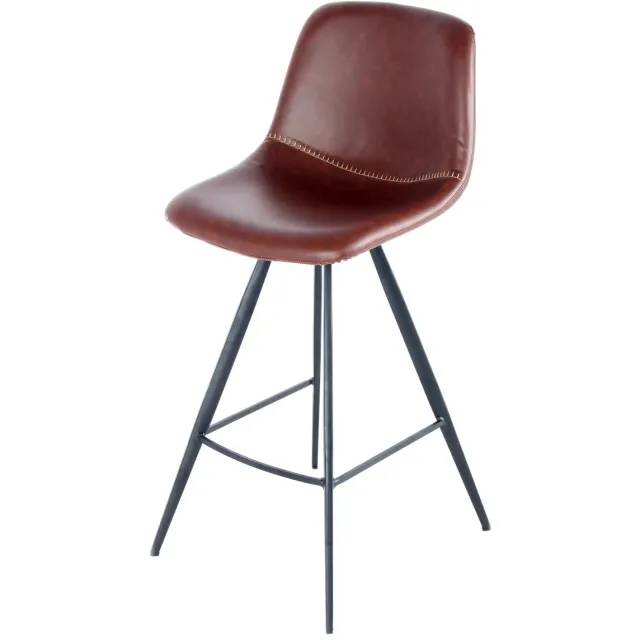 Padiro barkruk - 2-delige set - 47,5 x 102 x 56,5 cm - Donkerbruin / Zwart - Industrieel - Kunstleer, Metaal - met rugleuning