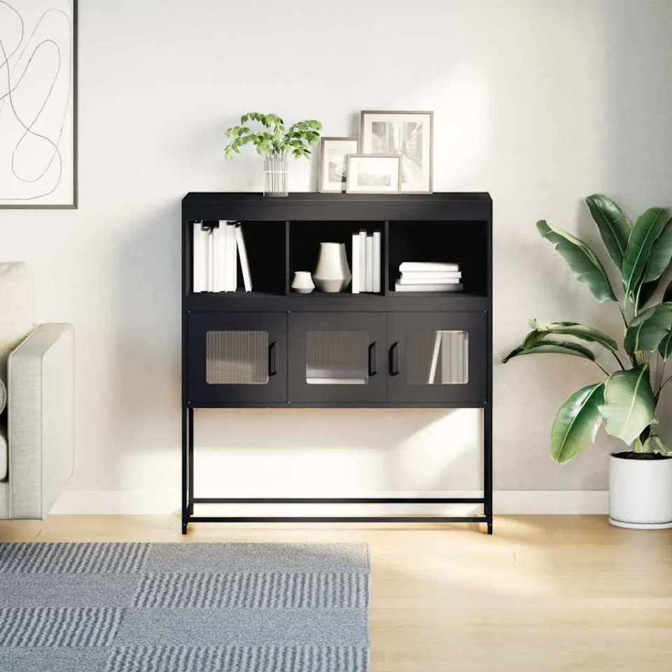 vidaXL Dressoir 100,5x39x107 cm koudgewalst staal zwart, foto 4