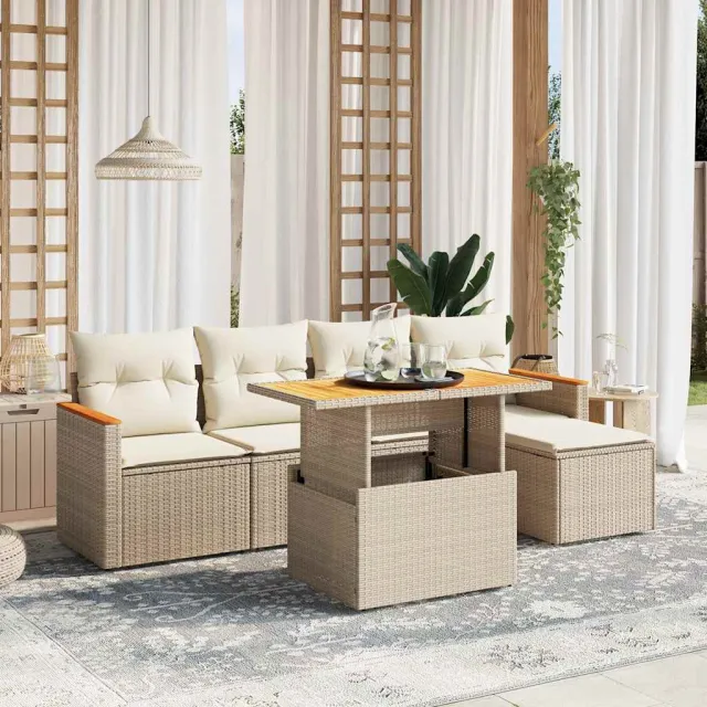 vidaXL 6-delige Loungeset met kussens poly rattan beige, foto 2