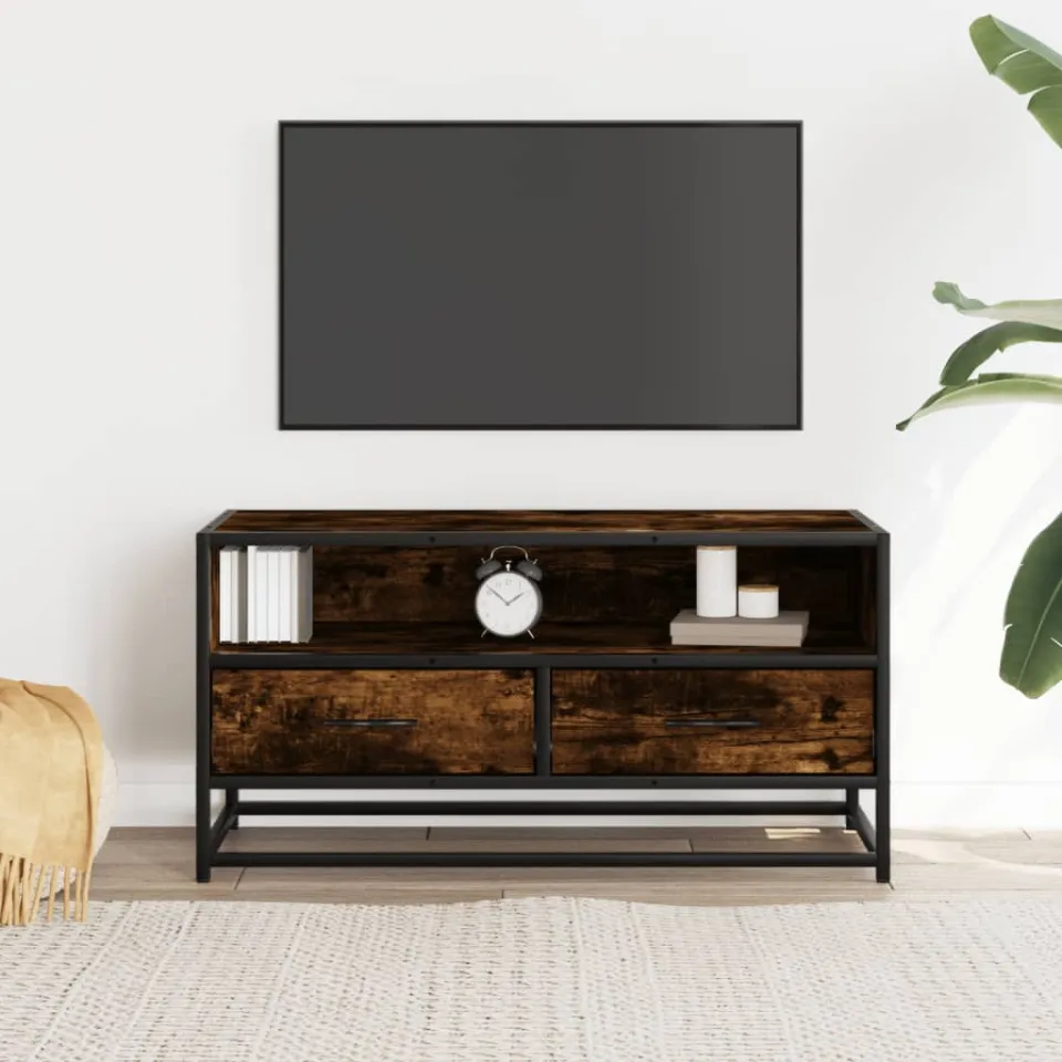 vidaXL Tv-meubel 80x34,5x40cm bewerkt hout metaal gerookt eikenkleurig, foto 2