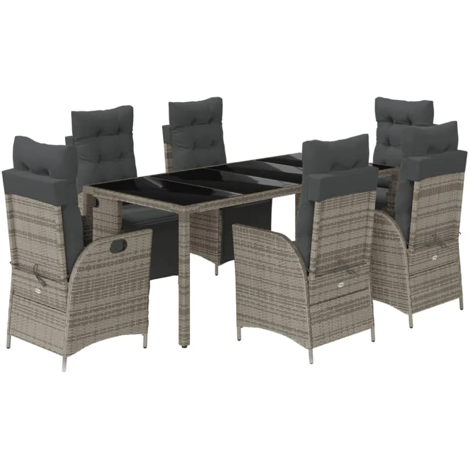 vidaXL 7-delige Tuinset met kussens poly rattan grijs