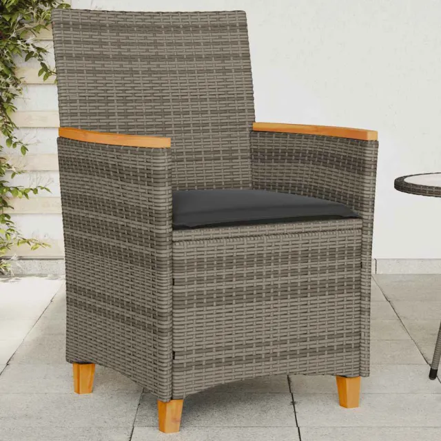vidaXL Tuinstoelen 2 st met kussens poly rattan en massief hout grijs