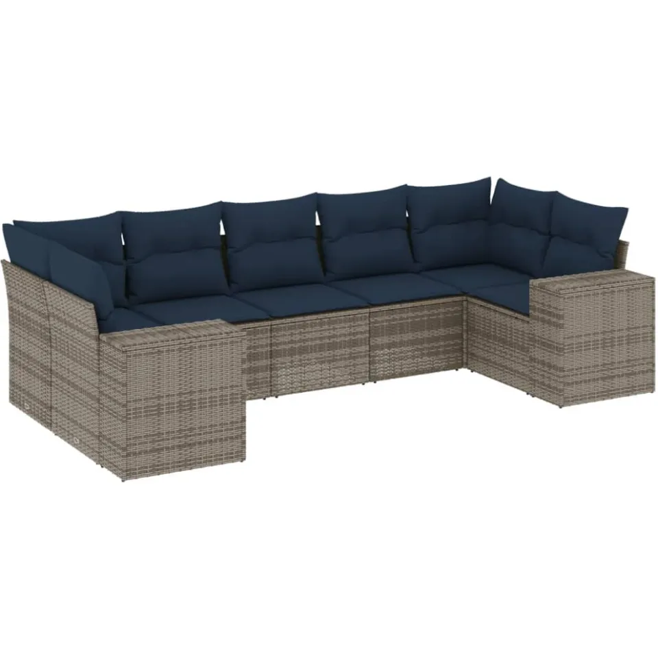 vidaXL 7-delige tuinbankset met kussens, grijs polyrotan, foto 3