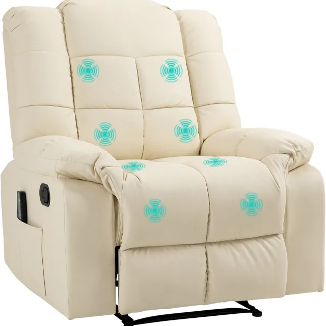 Homona Massagefauteuil - 8-punts vibratiemassage - Met voetensteun - Verstelbaar tot 165° - Kunstleer - 94 x 99 x 99 cm - Crèmewit