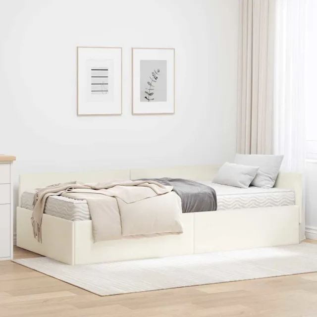 vidaXL Hoekbedframe met Matras 2 st Crème 80 x 200 cm Fluweel