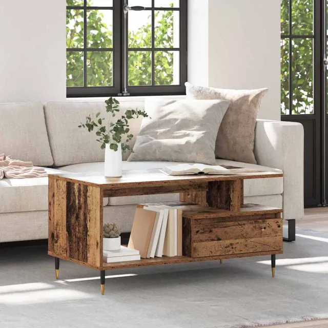 vidaXL Salontafel Oudhout 90 x 49 x 45 cm Bewerkt hout bruin, foto 2