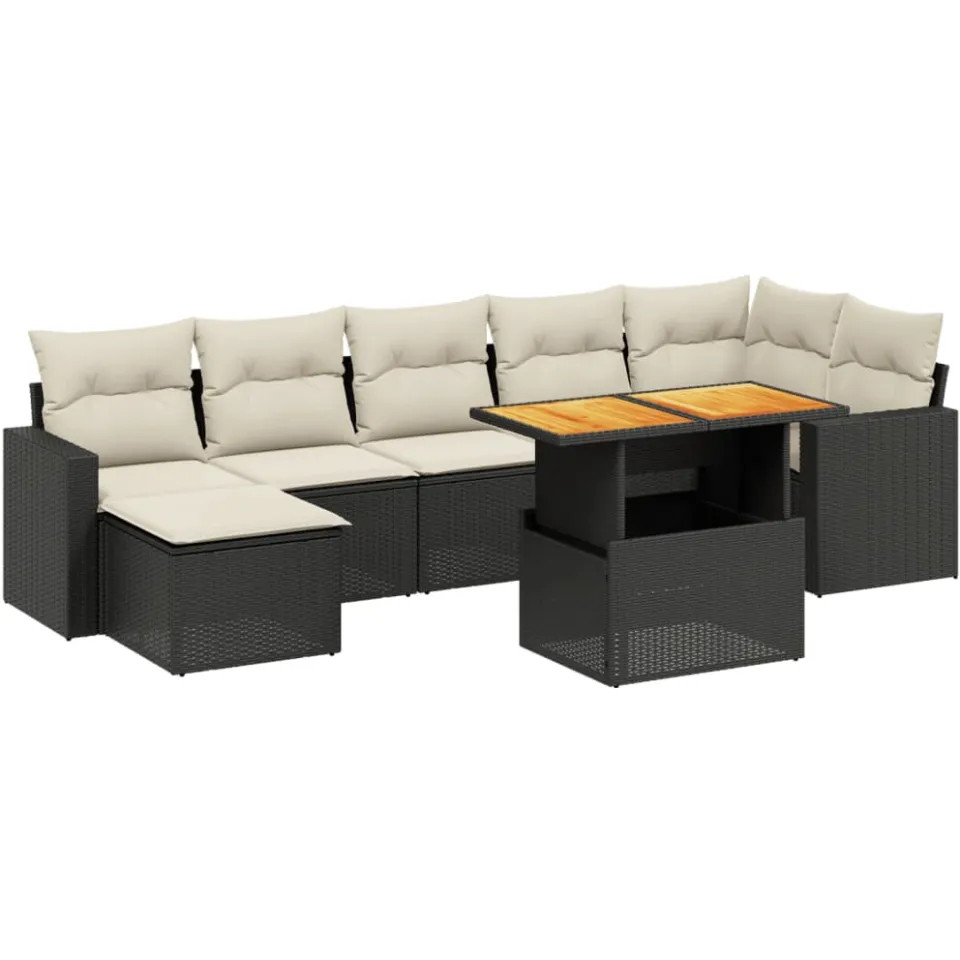 vidaXL 8-delige Loungeset met kussens poly rattan zwart, foto 3