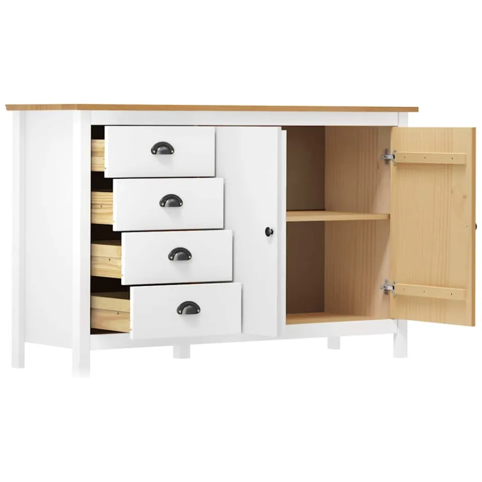 vidaXL Dressoir Hill 130x40x80 cm massief grenenhout wit, foto 3
