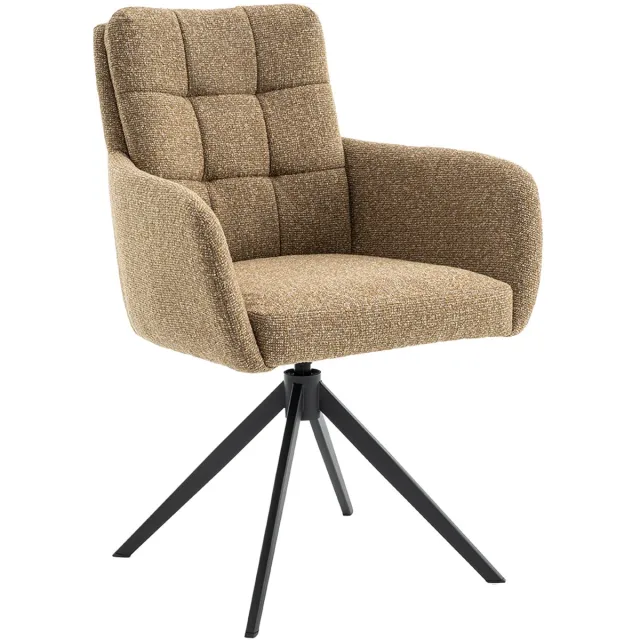 Woonexpress Draaibare Eetkamerstoel Swag - Textiel / Metaal - Curry / Zwart - 63x89x63 cm (BxHxD) - ARS - Koudschuim Bruin/Oker