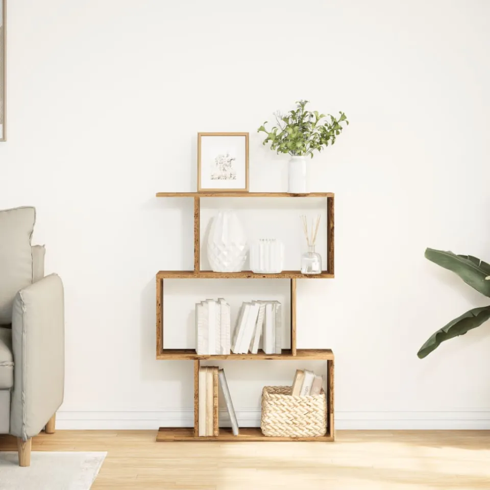 vidaXL Kamerscherm / boekenkast 3-laags 70x24x97 cm hout oud hout bruin, foto 2