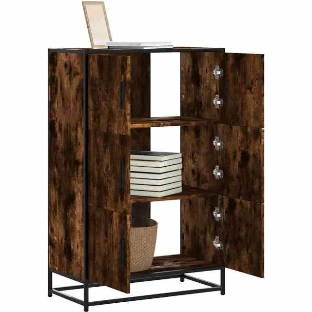 vidaXL Hoge kast 68x35x106,5 cm bewerkt hout en metaal gerookt eiken Bruin