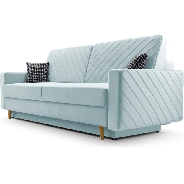 AJE Meubles B.V. 3-zitsbank van Velvet voor woonkamer, slaapbank, sofa met slaapfunctie en opbergruimte, moderne bank - 230x96x97cm - Slaapbank CALIFORNIA - Blauw (KRONOS 50)
