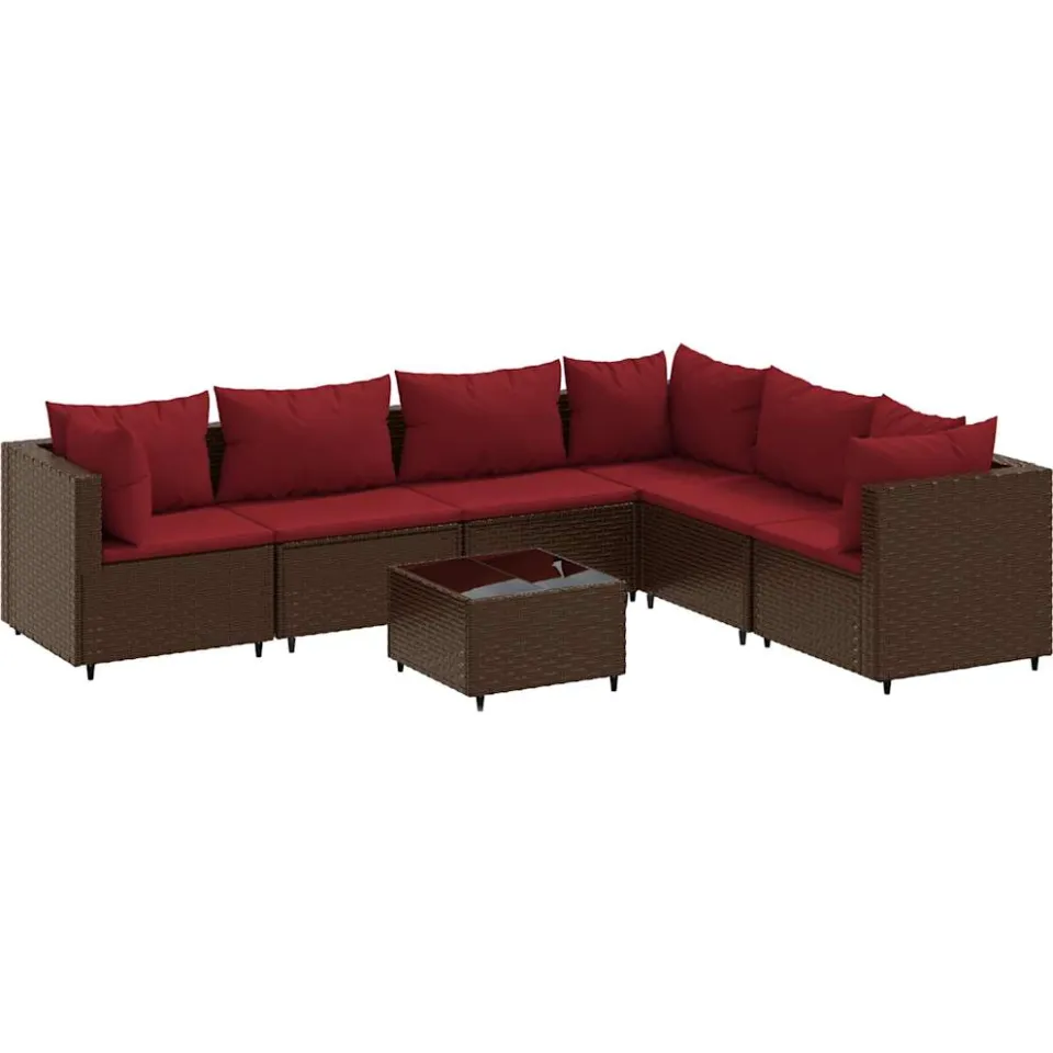 vidaXL 7-delige Loungeset met kussens poly rattan bruin, foto 3