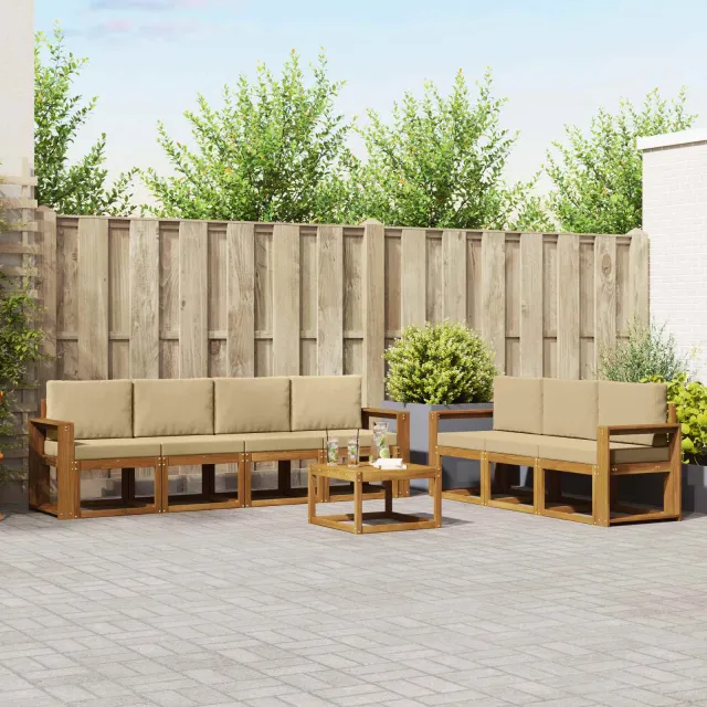 vidaXL Buiten bankenset 8 st 7-zits Natuurlijk en Beige