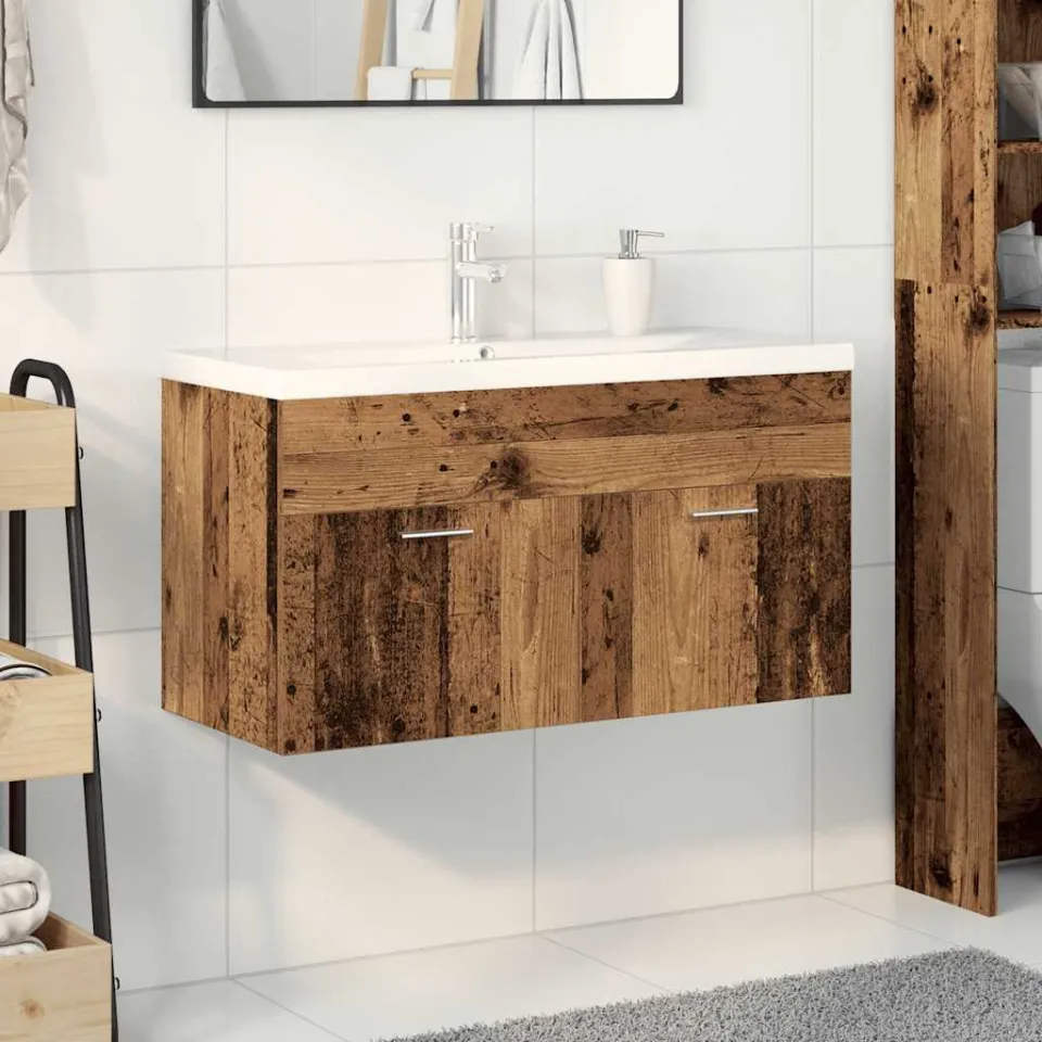 vidaXL Wastafelkast met ingebouwde wasbak bewerkt hout oud hout bruin, foto 2