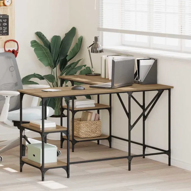 vidaXL Bureau Artisan Eiken 139 x 139 x 75 cm Bewerkt hout Bruin