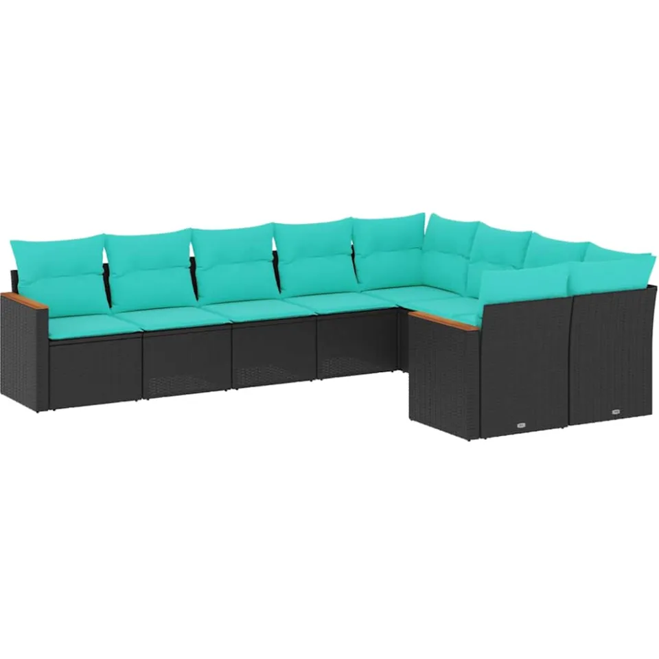 vidaXL 9-delige tuinbankset met kussens van zwart polyrotan, foto 3