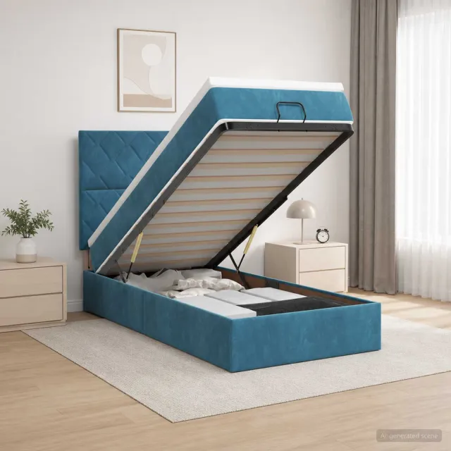 vidaXL Ottoman Bed met Matrassen en LED Donkerblauw 90 x 200 cm