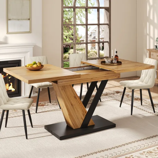 Merax Uitschuifbare eettafel 120–160 x 75 x 75 -5 cm - keukentafel - voor keuken en woonkamer - tafelblad met houtnerf Houtkleur