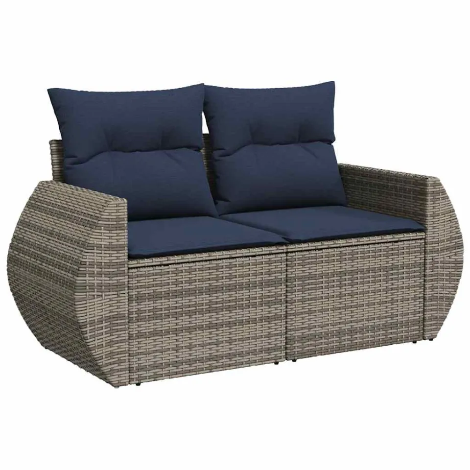 vidaXL 4-delige Loungeset met kussens poly rattan grijs, foto 4