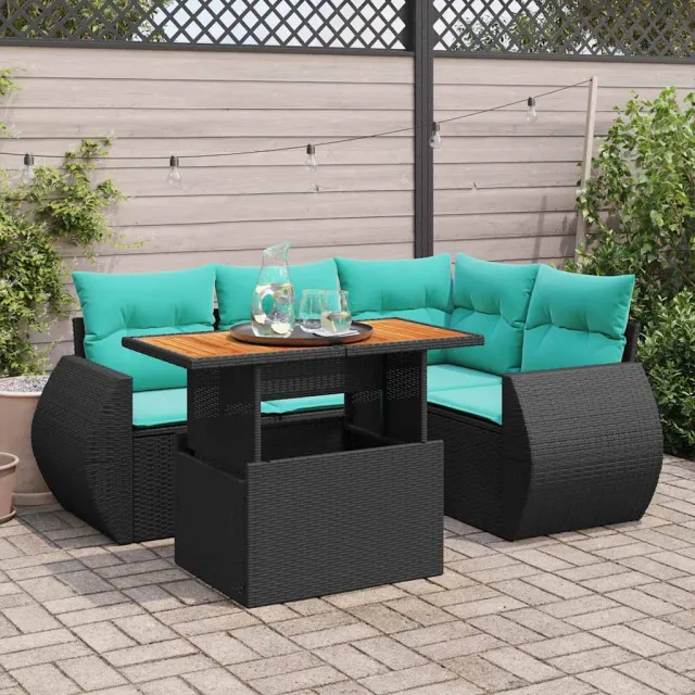 vidaXL 5-delige Loungeset met kussens poly rattan zwart, foto 2