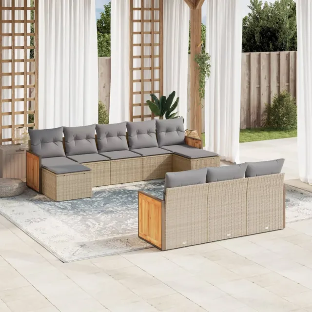 vidaXL 10-delige Loungeset met kussens poly rattan beige, foto 2