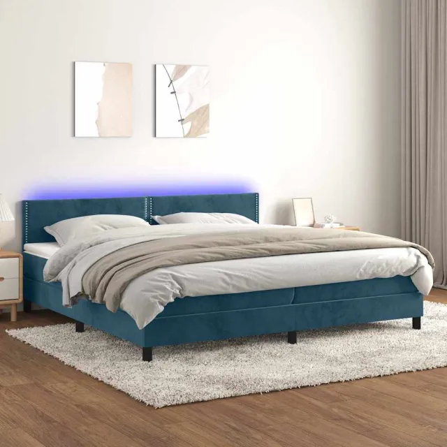 vidaXL Boxspring met matras en LED fluweel donkerblauw 200x200 cm blauw