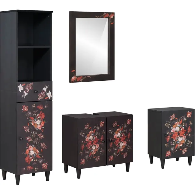 vidaXL Badkamerkastenset 4 st Massief Mango Hout Bruin