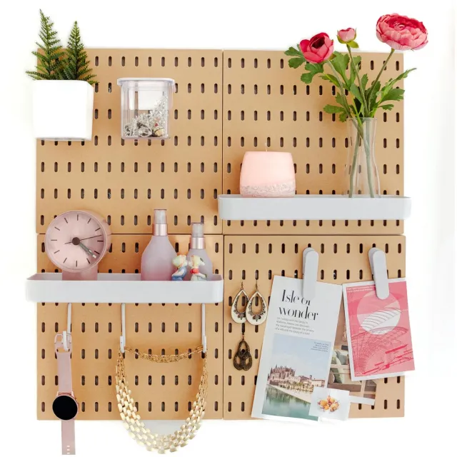L’ ESSENTiEL L'essentiel Wandorganizer voor thuis en kantoor, prikbord, 56 x 56 cm, complete set (4 tegels van 28 x 28 cm) en accessoires, wit of zwart (bruin/wit, set van 4 panelen)