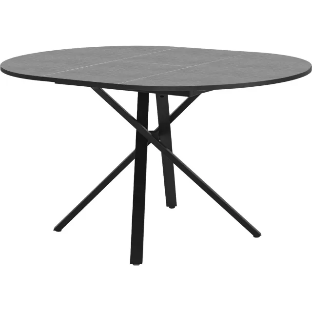 ml-design Uitschuifbare ronde eettafel 100 tot 140 x 76 x 100 cm voor 4 tot 6 personen, grijs gemêleerd keukentafel serie, moderne woonkamertafel met x vormig stalen onderstel, design eetkamertafel in houtlook voor eethoek keuken en eetkamer