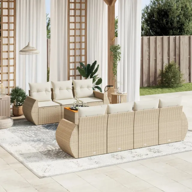 vidaXL 8-delige Loungeset met kussens poly rattan beige, foto 2