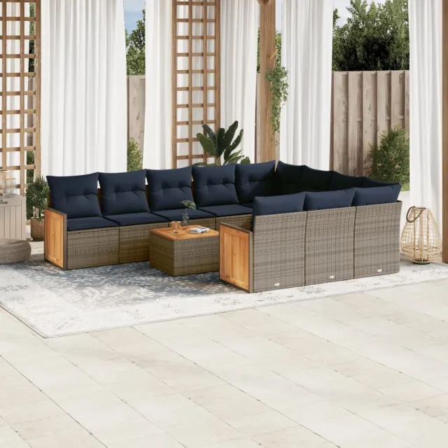 vidaXL 11-delige tuinbankset met kussens, grijs polyrotan, foto 2