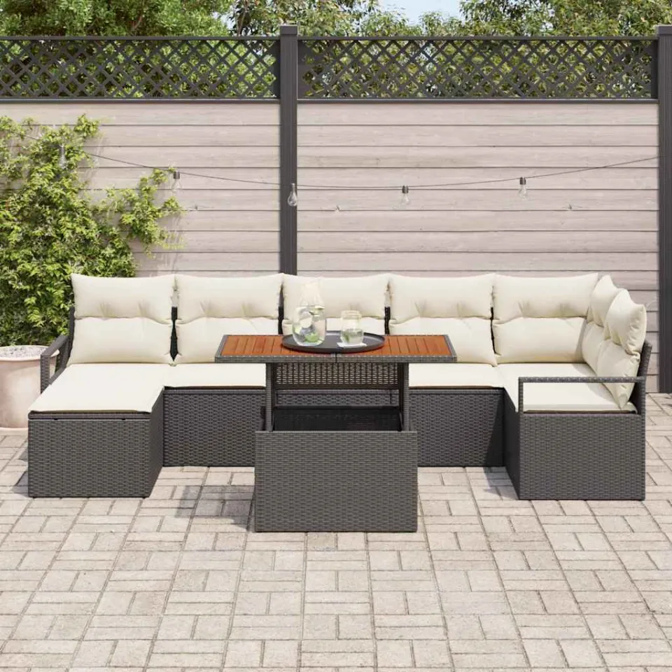 vidaXL Tuinbankenset 8 st Zwart en Crème, foto 3