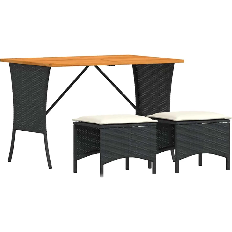 vidaXL 3-delige Tuinset met kussens poly rattan zwart